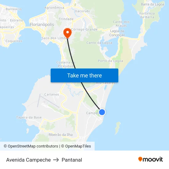 Avenida Campeche to Pantanal map