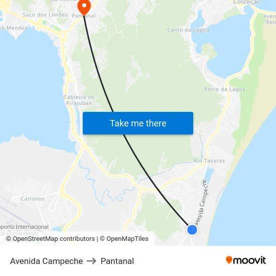 Avenida Campeche to Pantanal map