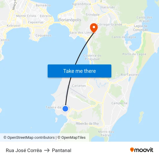 Rua José Corrêa to Pantanal map