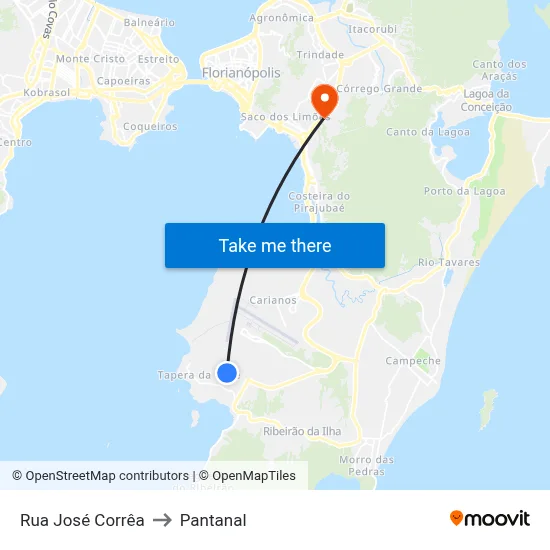 Rua José Corrêa to Pantanal map