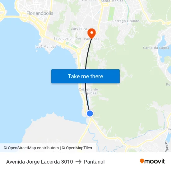 Avenida Jorge Lacerda 3010 to Pantanal map