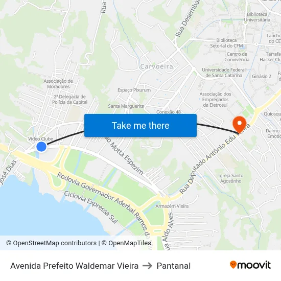 Avenida Prefeito Waldemar Vieira to Pantanal map