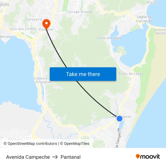 Avenida Campeche to Pantanal map