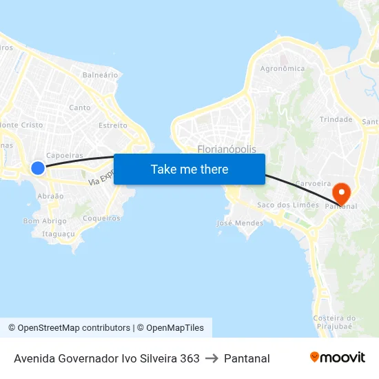 Avenida Governador Ivo Silveira 363 to Pantanal map