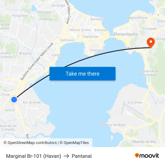 Marginal Br-101 (Havan) to Pantanal map