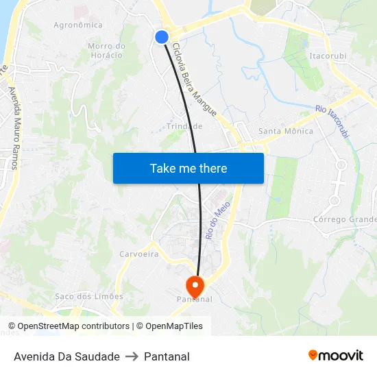 Avenida Da Saudade to Pantanal map