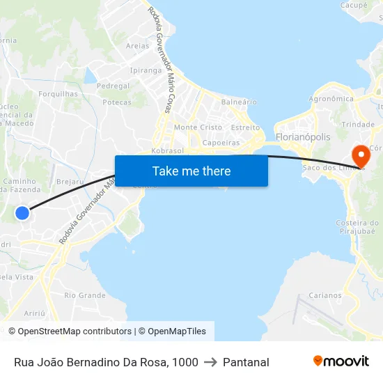 Rua João Bernadino Da Rosa, 1000 to Pantanal map