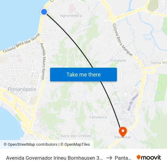 Avenida Governador Irineu Bornhausen 3400 to Pantanal map