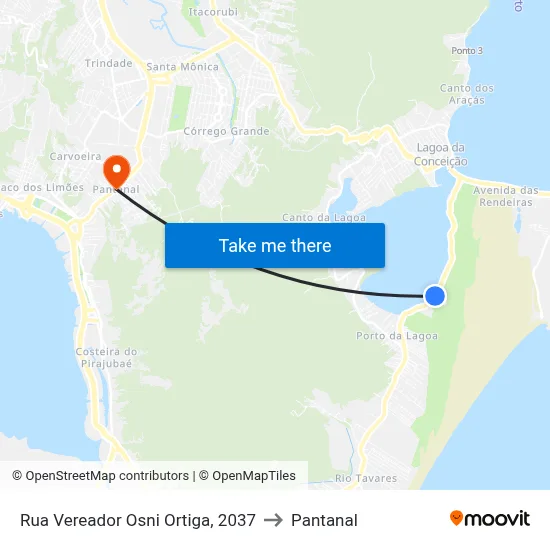 Rua Vereador Osni Ortiga, 2037 to Pantanal map