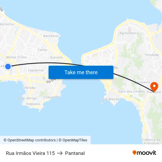 Rua Irmãos Vieira 115 to Pantanal map