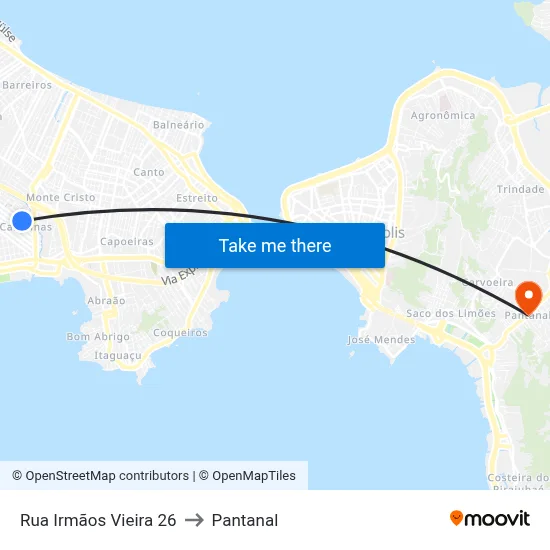 Rua Irmãos Vieira 26 to Pantanal map