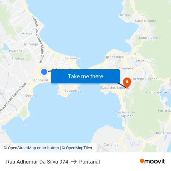 Rua Adhemar Da Silva 974 to Pantanal map