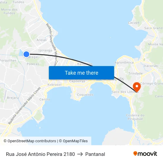 Rua José Antônio Pereira 2180 to Pantanal map