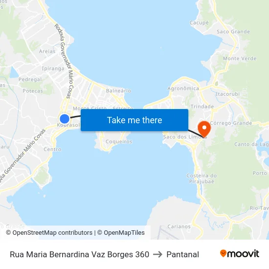 Rua Maria Bernardina Vaz Borges 360 to Pantanal map