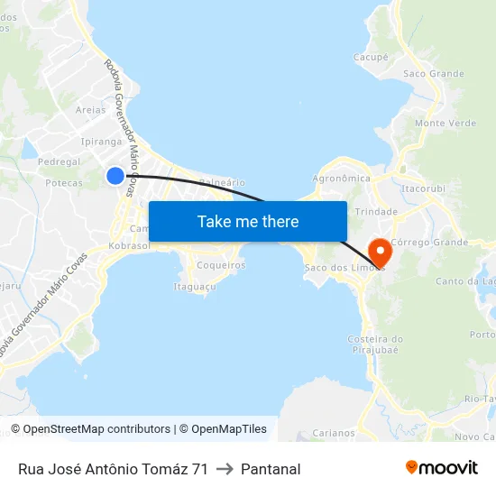 Rua José Antônio Tomáz 71 to Pantanal map
