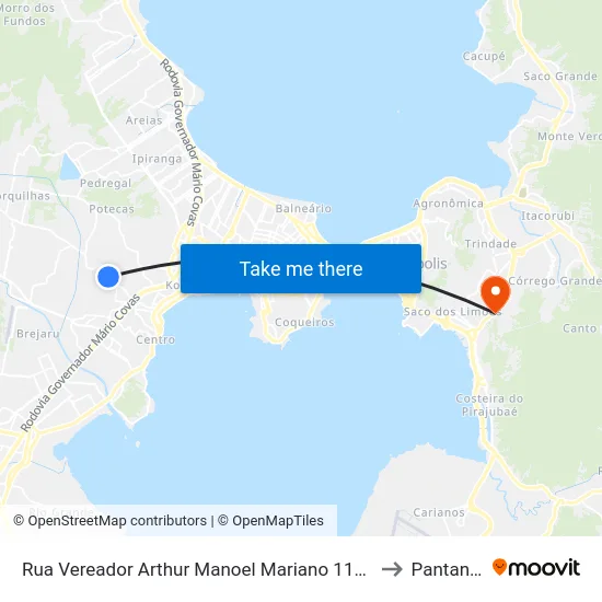 Rua Vereador Arthur Manoel Mariano 1175 to Pantanal map