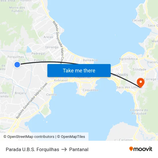 Parada U.B.S. Forquilhas to Pantanal map