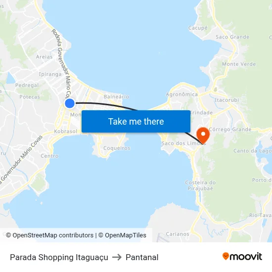 Parada Shopping Itaguaçu to Pantanal map