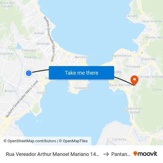 Rua Vereador Arthur Manoel Mariano 1470 to Pantanal map