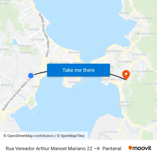 Rua Vereador Arthur Manoel Mariano 22 to Pantanal map
