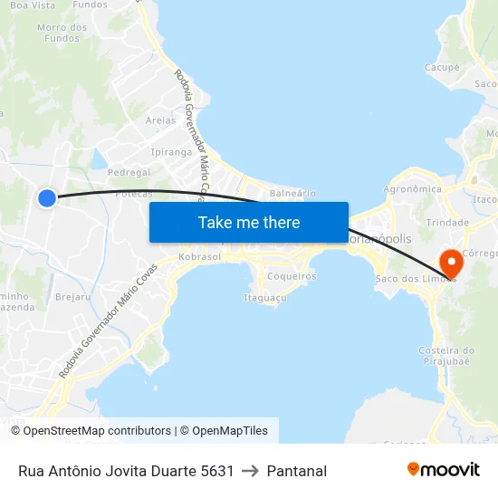 Rua Antônio Jovita Duarte 5631 to Pantanal map