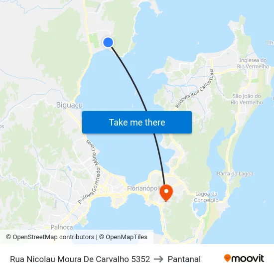 Rua Nicolau Moura De Carvalho 5352 to Pantanal map
