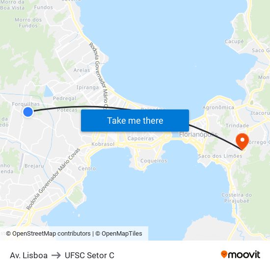 Av. Lisboa to UFSC Setor C map