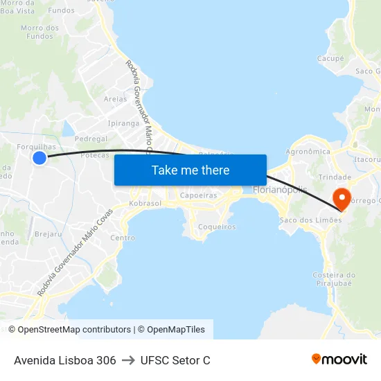 Avenida Lisboa 306 to UFSC Setor C map