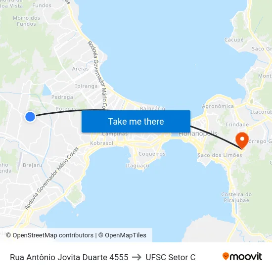 Rua Antônio Jovita Duarte 4555 to UFSC Setor C map