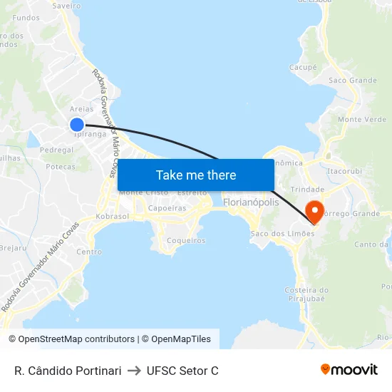 R. Cândido Portinari to UFSC Setor C map