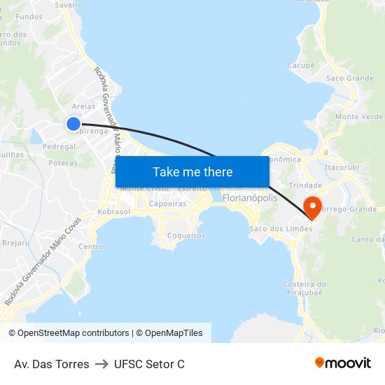 Av. Das Torres to UFSC Setor C map