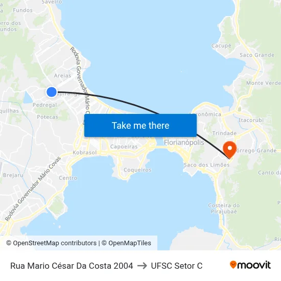 Rua Mario César Da Costa 2004 to UFSC Setor C map