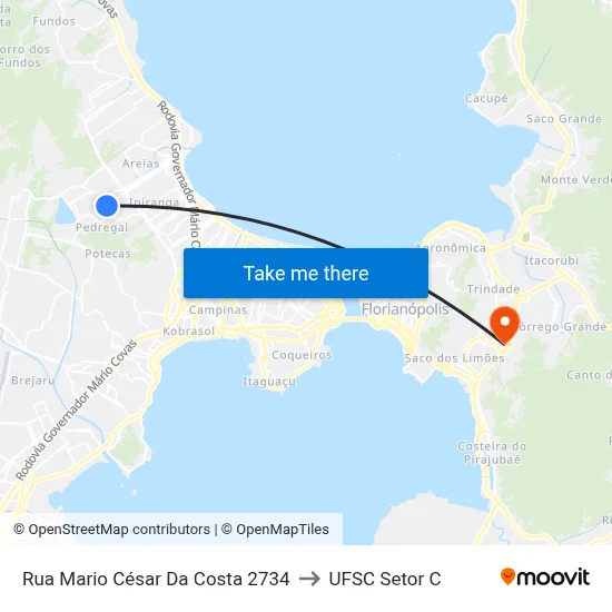 Rua Mario César Da Costa 2734 to UFSC Setor C map
