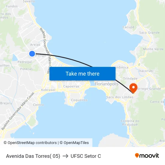 Avenida Das Torres( 05) to UFSC Setor C map
