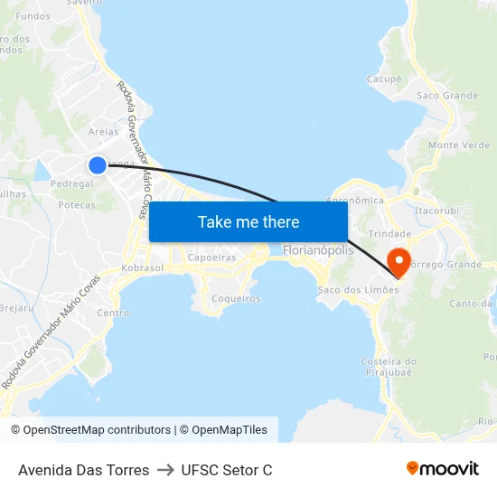 Avenida Das Torres to UFSC Setor C map