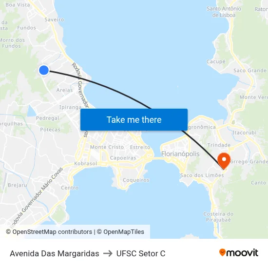 Avenida Das Margaridas to UFSC Setor C map