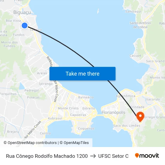 Rua Cônego Rodolfo Machado 1200 to UFSC Setor C map