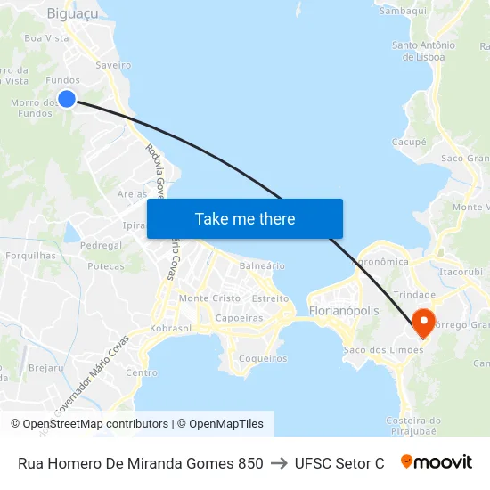 Rua Homero De Miranda Gomes 850 to UFSC Setor C map