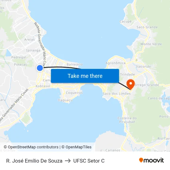 R. José Emílio De Souza to UFSC Setor C map