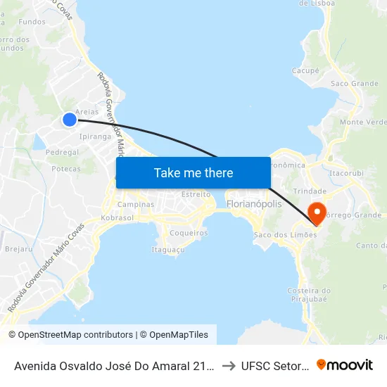 Avenida Osvaldo José Do Amaral 2186 to UFSC Setor C map