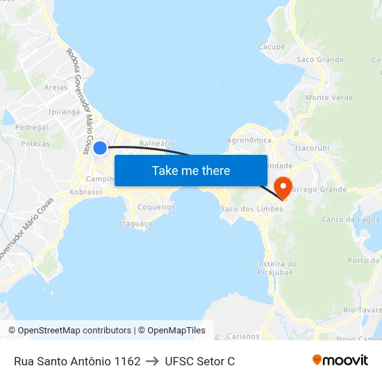 Rua Santo Antônio 1162 to UFSC Setor C map