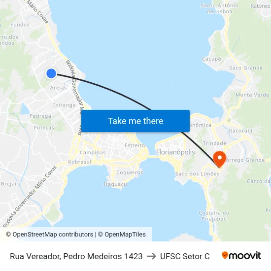 Rua Vereador, Pedro Medeiros 1423 to UFSC Setor C map
