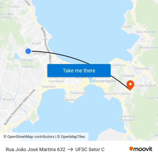 Rua João José Martins 632 to UFSC Setor C map