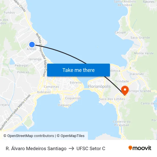 R. Álvaro Medeiros Santiago to UFSC Setor C map