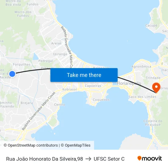 Rua João Honorato Da Silveira,98 to UFSC Setor C map