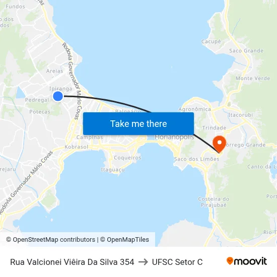 Rua Valcionei Viêira Da Silva 354 to UFSC Setor C map