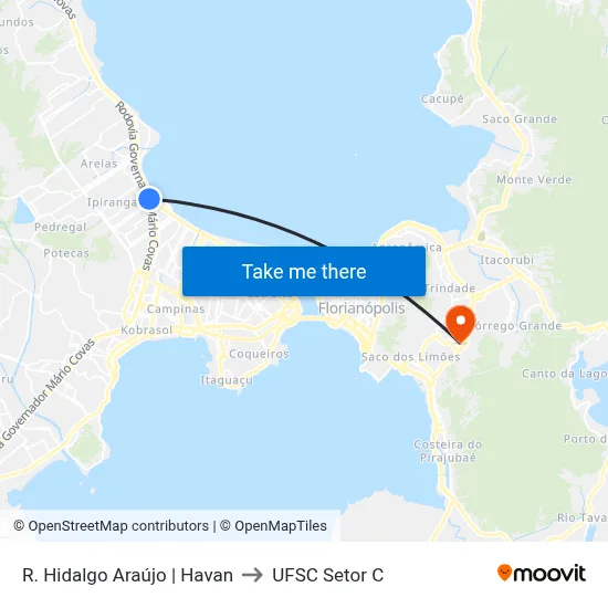R. Hidalgo Araújo | Havan to UFSC Setor C map