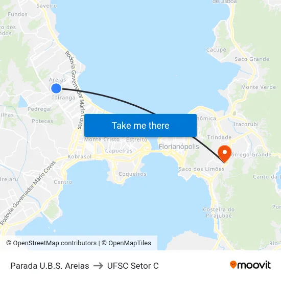 Parada U.B.S. Areias to UFSC Setor C map