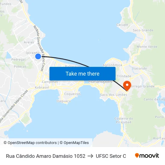 Rua Cândido Amaro Damásio 1052 to UFSC Setor C map