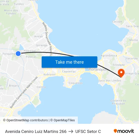 Avenida Ceniro Luiz Martins 266 to UFSC Setor C map